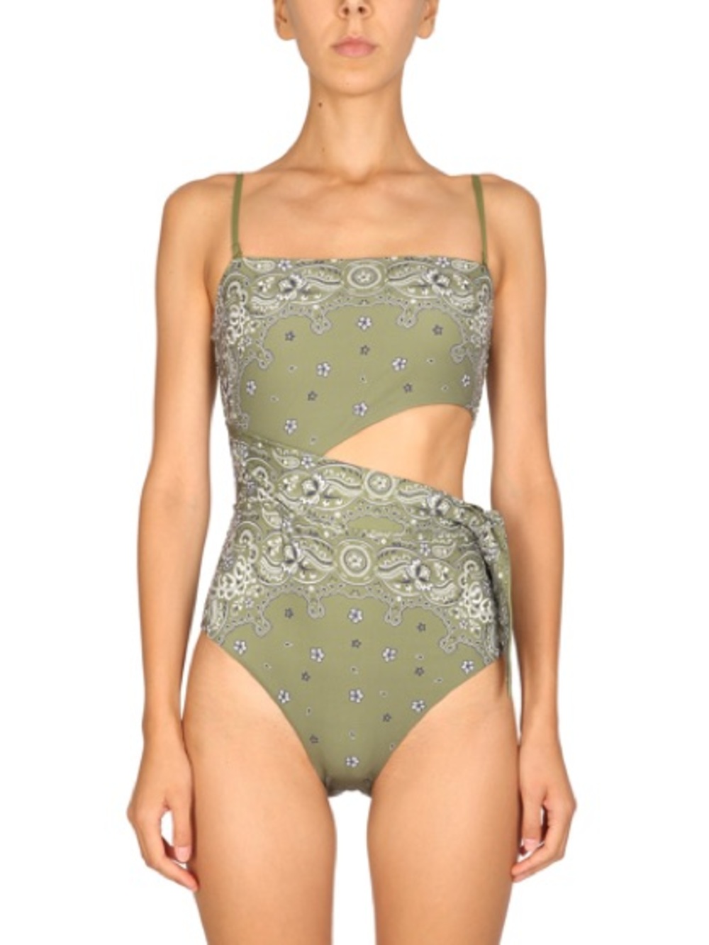 Zimmermann Bandana Print Cutout One-Piece Swimsuit in Green